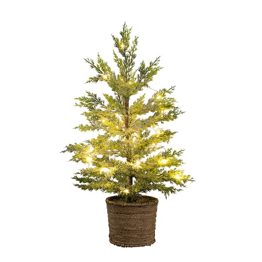Nearly Natural 2Ft Pre-Lit Snowed Cypress Artificial Christmas Tree in Hyacinth Basket | 2 ft | Michaels®